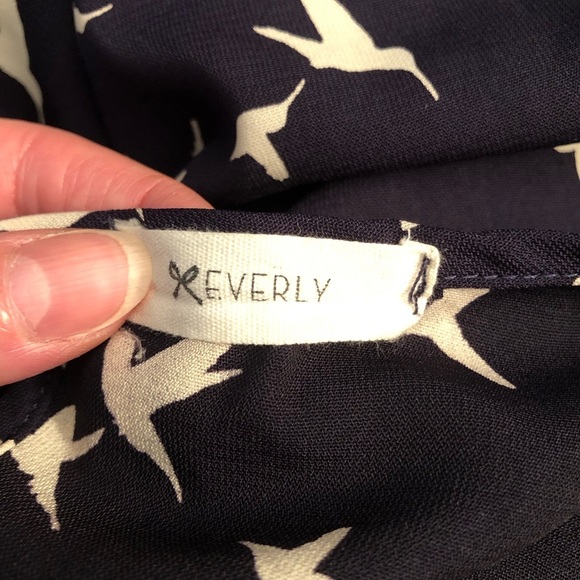 Everly Black/Ivory Bird Print Dress With Tie Back & Cutout 3/4 Sleeves Size S - Picture 9 of 9